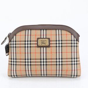 Burberry Nova Check Shadow Horse Pouch Makeup Clutch Bag Brown Women's